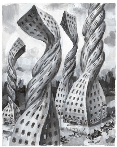 Banlieue sécurisée, Gouache sur papier Canson, 30 × 21 cm, 2014