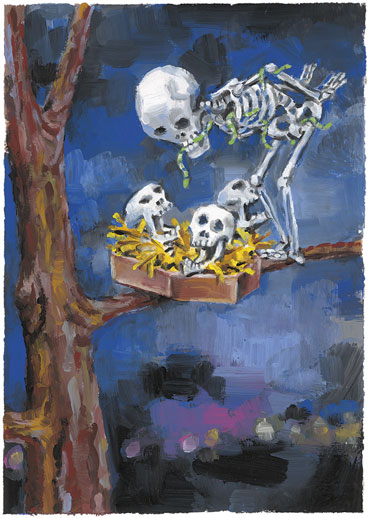 La becquée, Gouache sur papier Canson, 30 × 21 cm, 2014