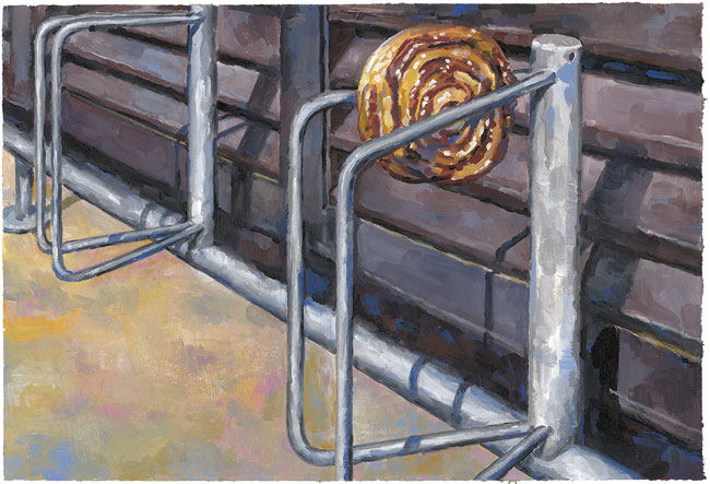 Pain au raisin, Gouache sur papier Canson, 21 × 30 cm, 2013