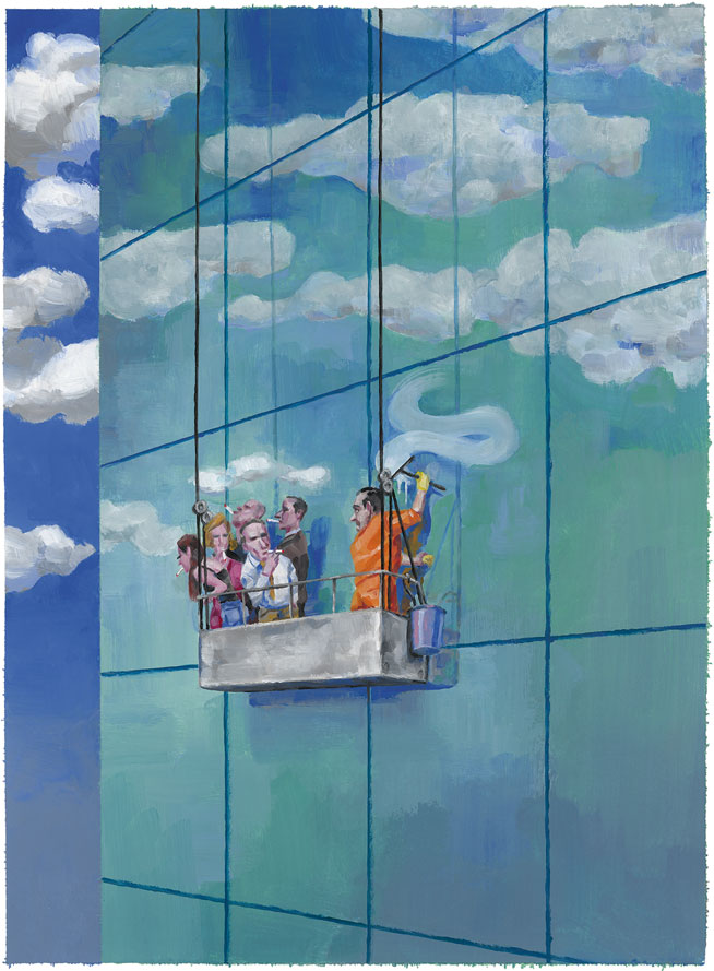 Pause tabac, Gouache sur papier Canson, 38 × 30 cm, 2013