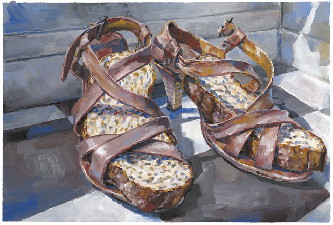 Tranches de pain noir, Gouache sur papier Canson, 21 × 30 cm, 2013
