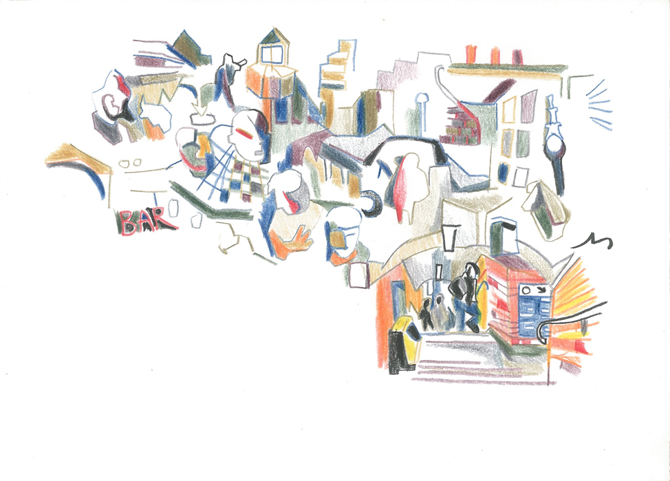 Bar et bouche, Crayons couleur sur papier, 15x21cm, 2001
