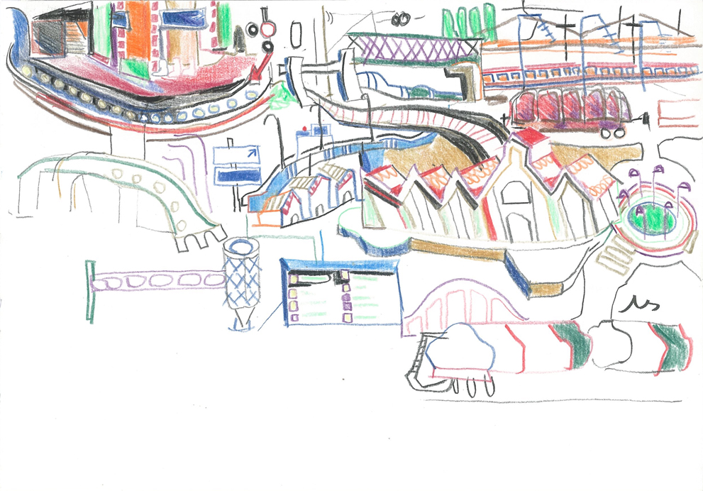 Rond point, Crayons couleur sur papier, 15x21cm, 2001