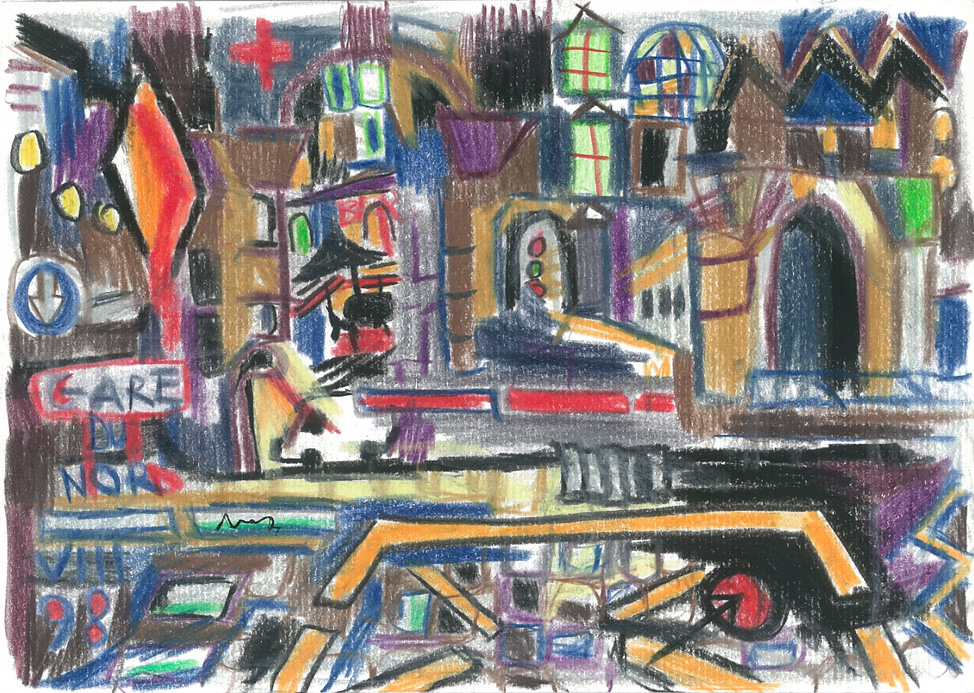 Gare du Nord, Crayons couleur sur papier, 15x21cm, 2001