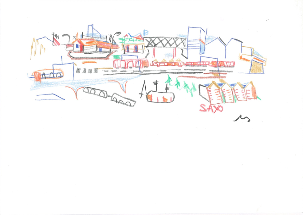 Saxo, Crayons couleur sur papier, 15x21cm, 2001