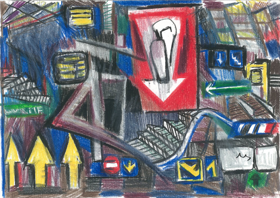 Attention extincteur, Crayons couleur sur papier, 15x21cm, 2001