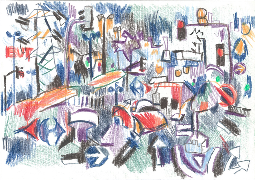 Camion toupie, Crayons couleur sur papier, 15x21cm, 2001