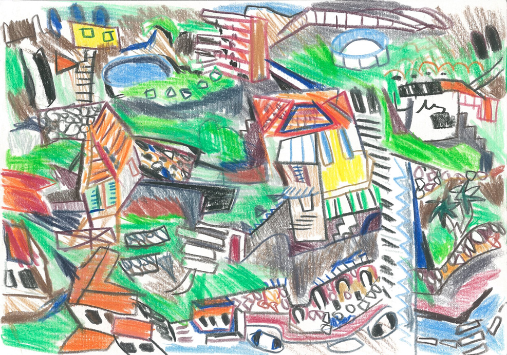 Beausoleil, Crayons couleur sur papier, 15x21cm, 2001