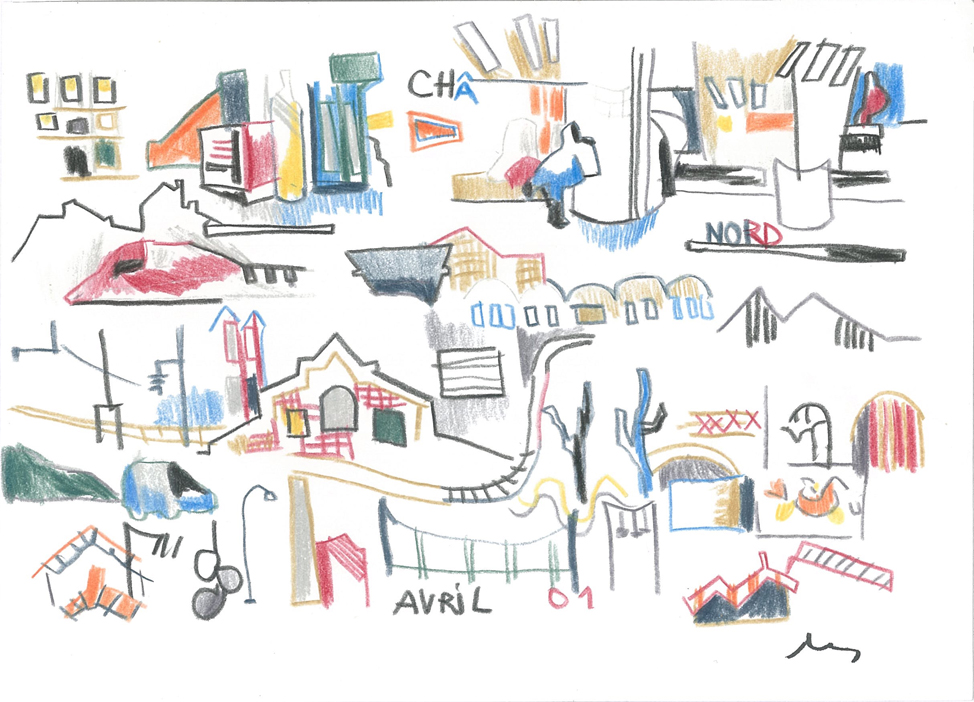 Châ Nord, Crayons couleur sur papier, 15x21cm, 2001