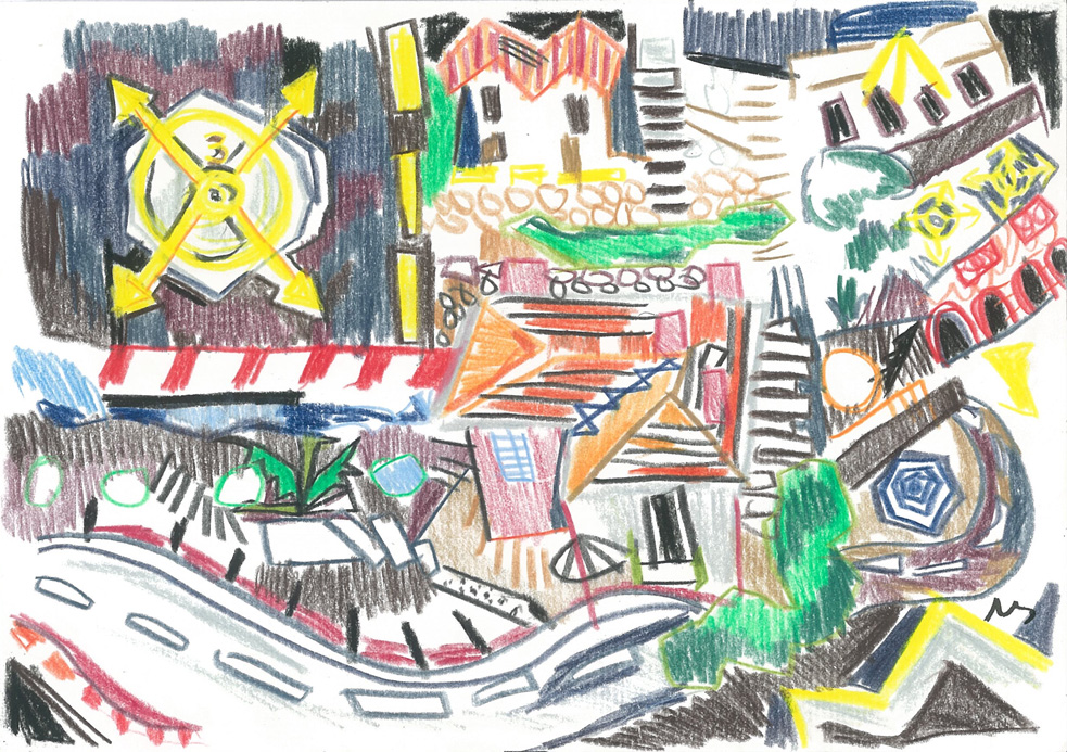 Cauchemar dans le sud, Crayons couleur sur papier, 15x21cm, 2001