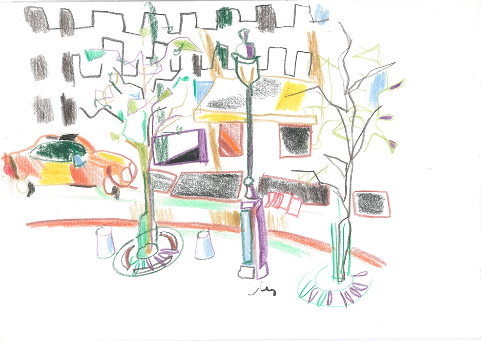 Quartier neuf, Crayons couleur sur papier, 15x21cm, 2001