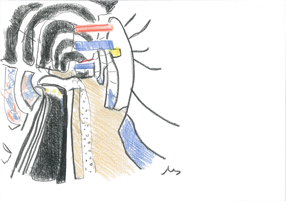 Station Saint Michel, Crayons couleur sur papier, 15x21cm, 2001