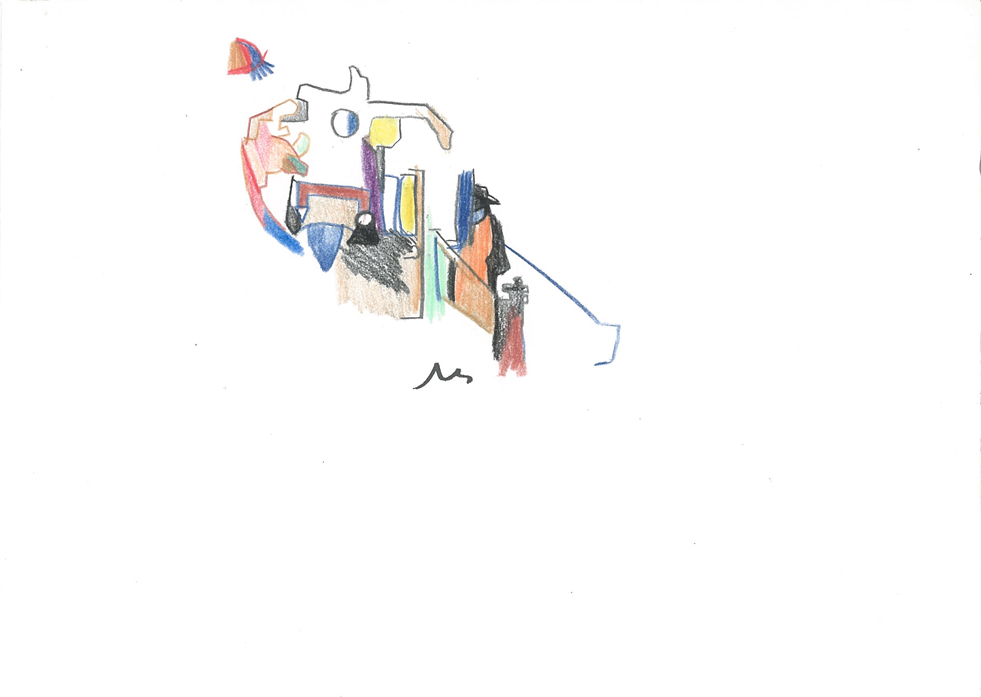 Dégringole !, Crayons couleur sur papier, 15x21cm, 2001