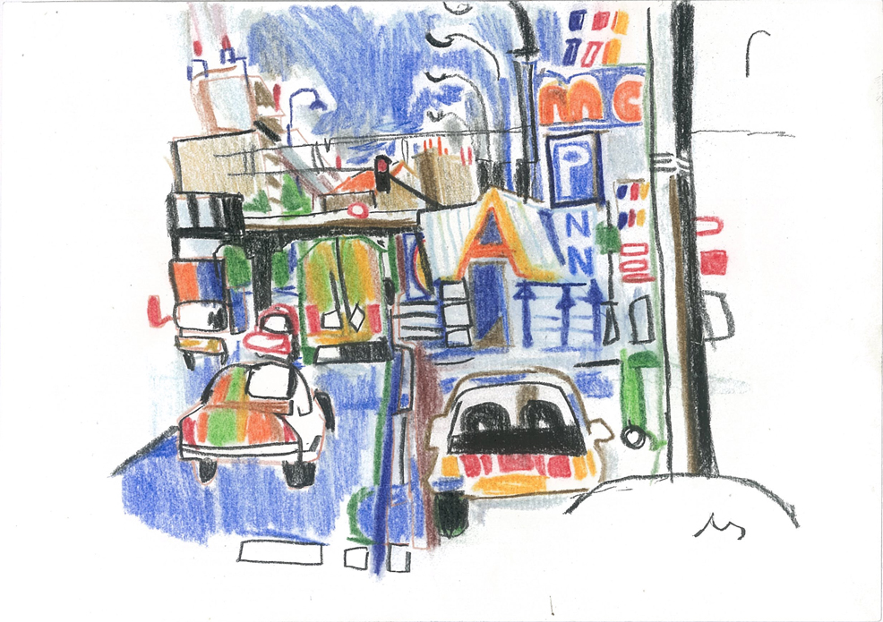 PMC, Crayons couleur sur papier, 15x21cm, 2001