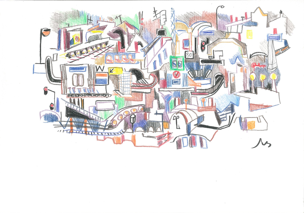 W 80, Crayons couleur sur papier, 15x21cm, 2001