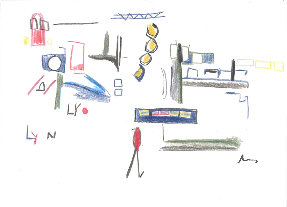 Lyo, Lyon, Crayons couleur sur papier, 15x21cm, 2001