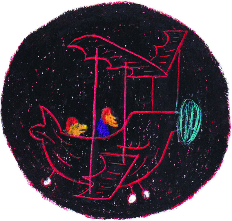 Héros, Satanas et Diabolo, Craie grasse sur Canson, 21 × 15cm, 2017