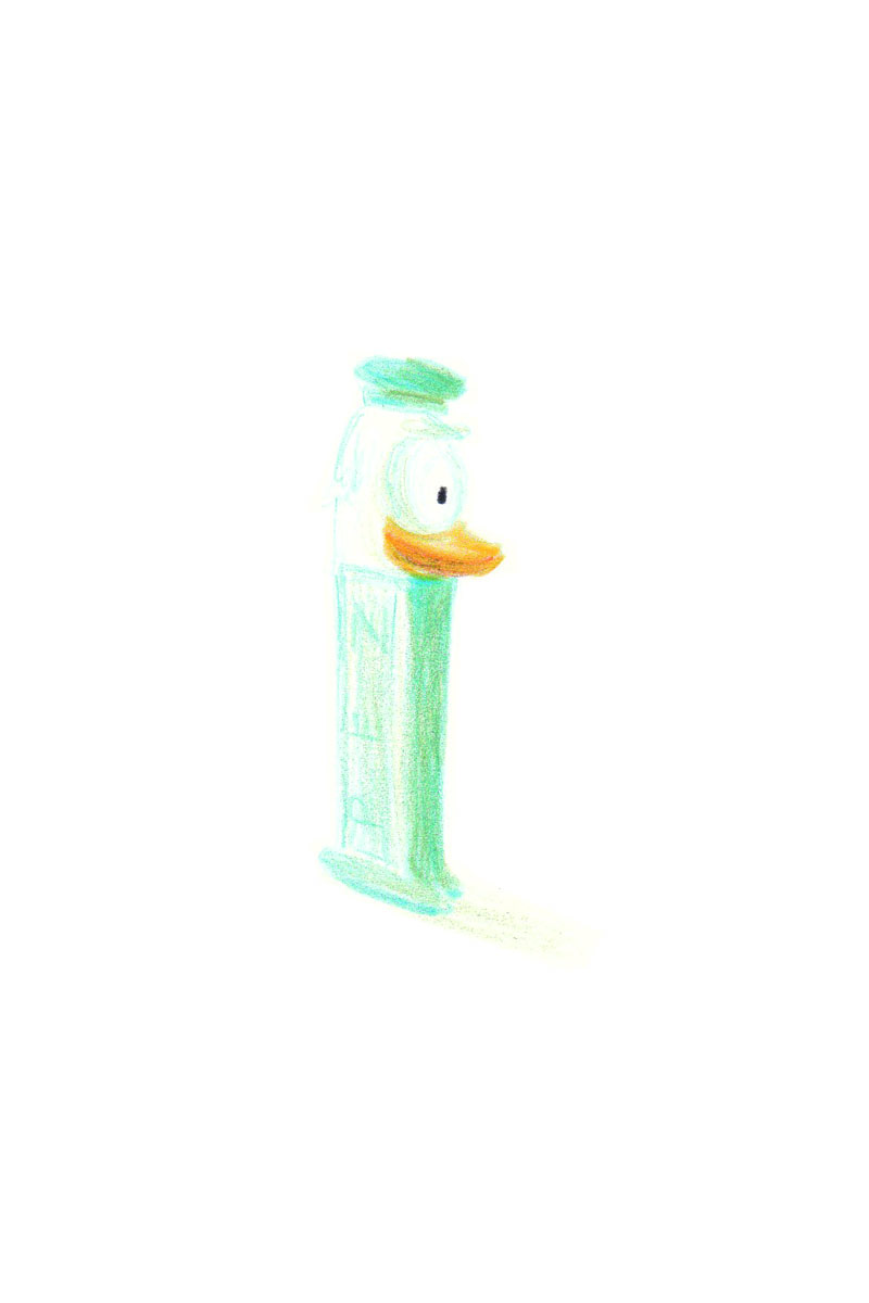 Objets, "Bricole", PEZ, Crayon de couleur sur Lana Caligraphie, 21 × 15 cm, 2017