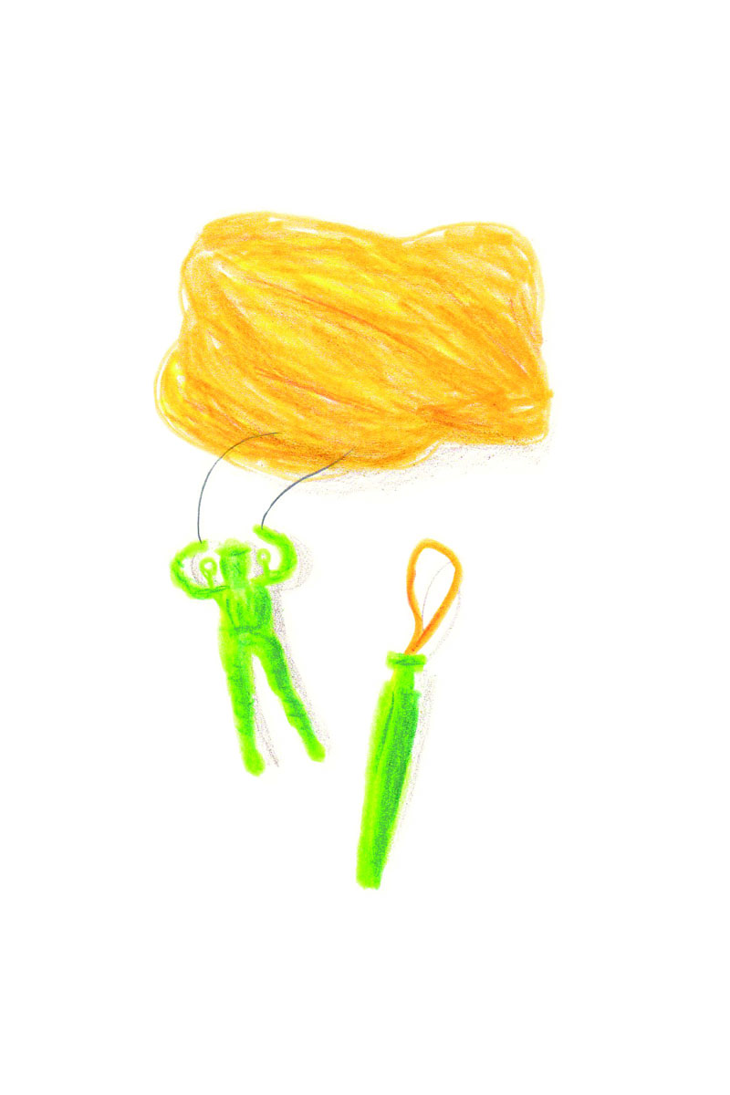 Objets, "Bricole", Parachute, Crayon de couleur sur Lana Caligraphie, 21 × 15 cm, 2017
