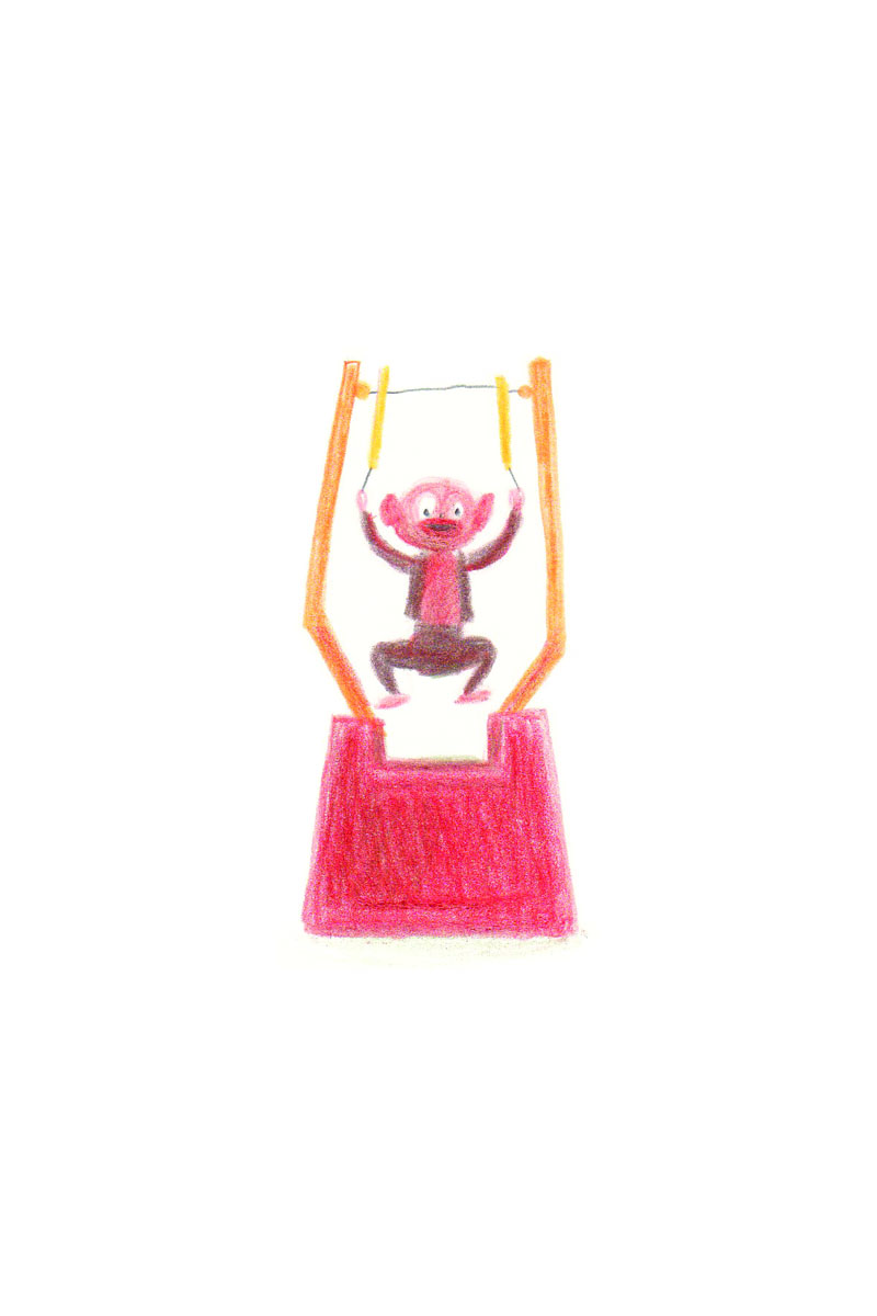 Objets, "Bricole", Petit singe, Crayon de couleur sur Lana Caligraphie, 21 × 15 cm, 2017