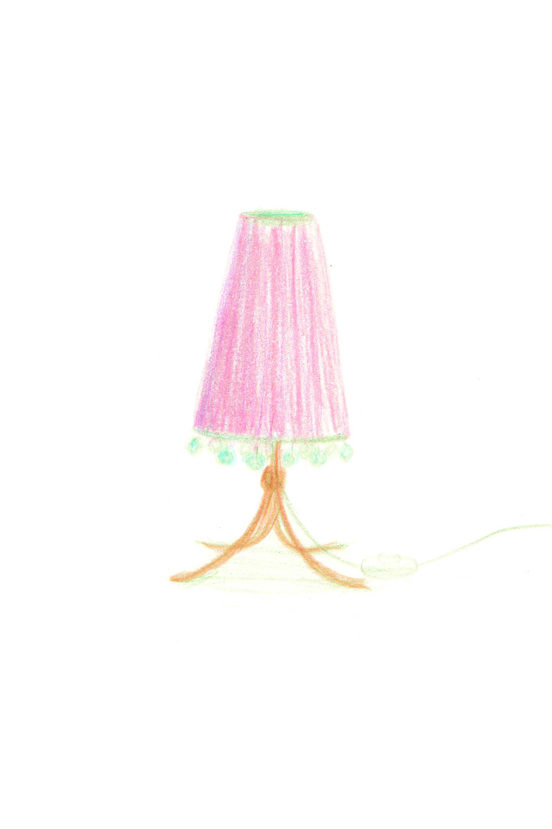 Objets, Lampe de chevet, Crayon de couleur sur Lana Caligraphie, 21 × 15 cm, 2017