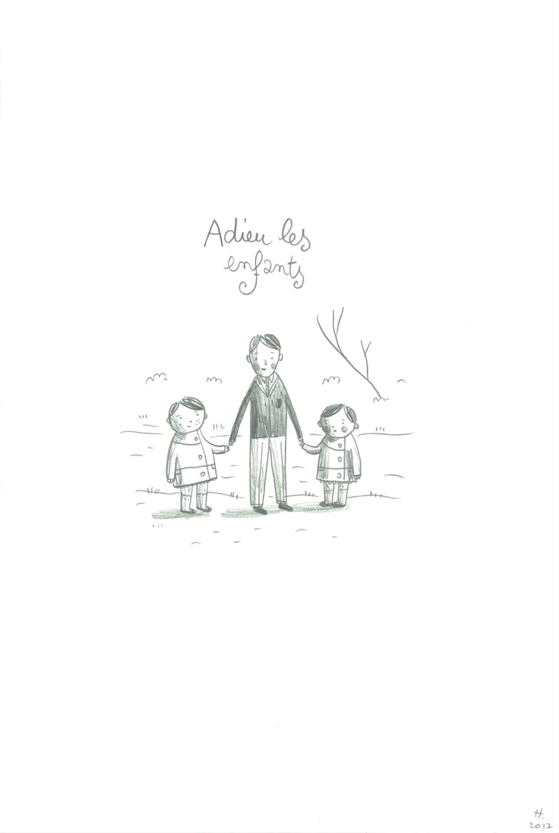 Helene-Becquelin_Adieu-les-enfants_08-09–30-09-, _Mine-de-plomb-sur-Lana-Caligraphie_Adieu-les-enfants_24x16cm_2017. Mine de plomb sur Lana Caligraphie, 24 × 16 cm, 2017