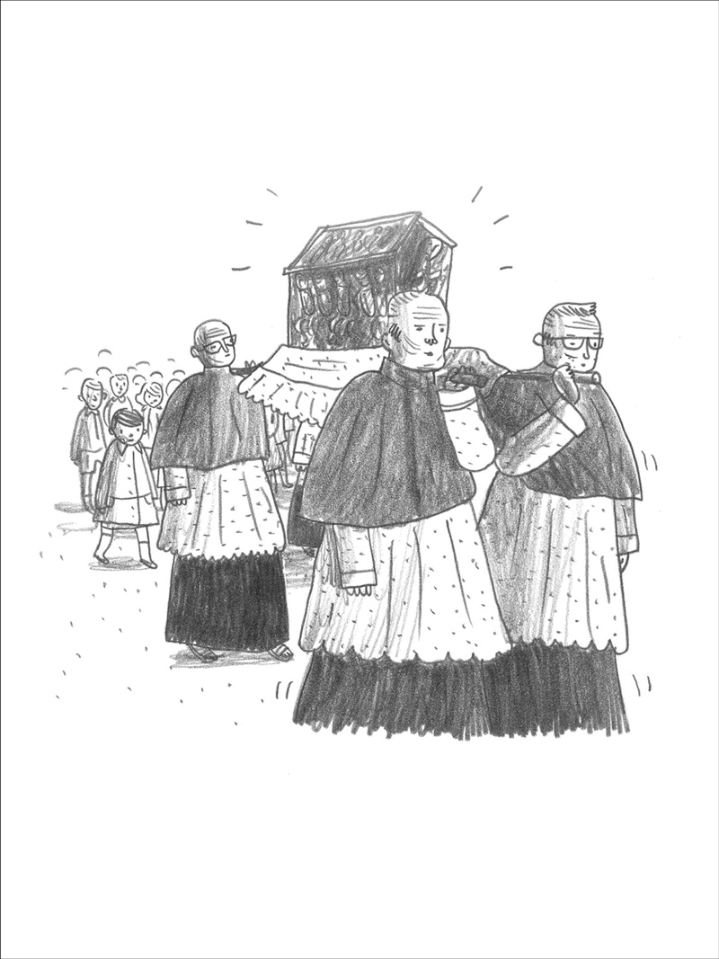 Procession, La Saint-Maurice, Mine de plomb sur Lana Caligraphie, 24 × 16 cm, 2017
