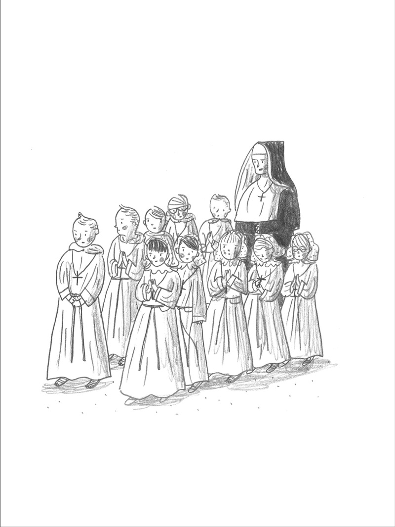 Procession, La communion, Mine de plomb sur Lana Caligraphie, 24 × 16 cm, 2017
