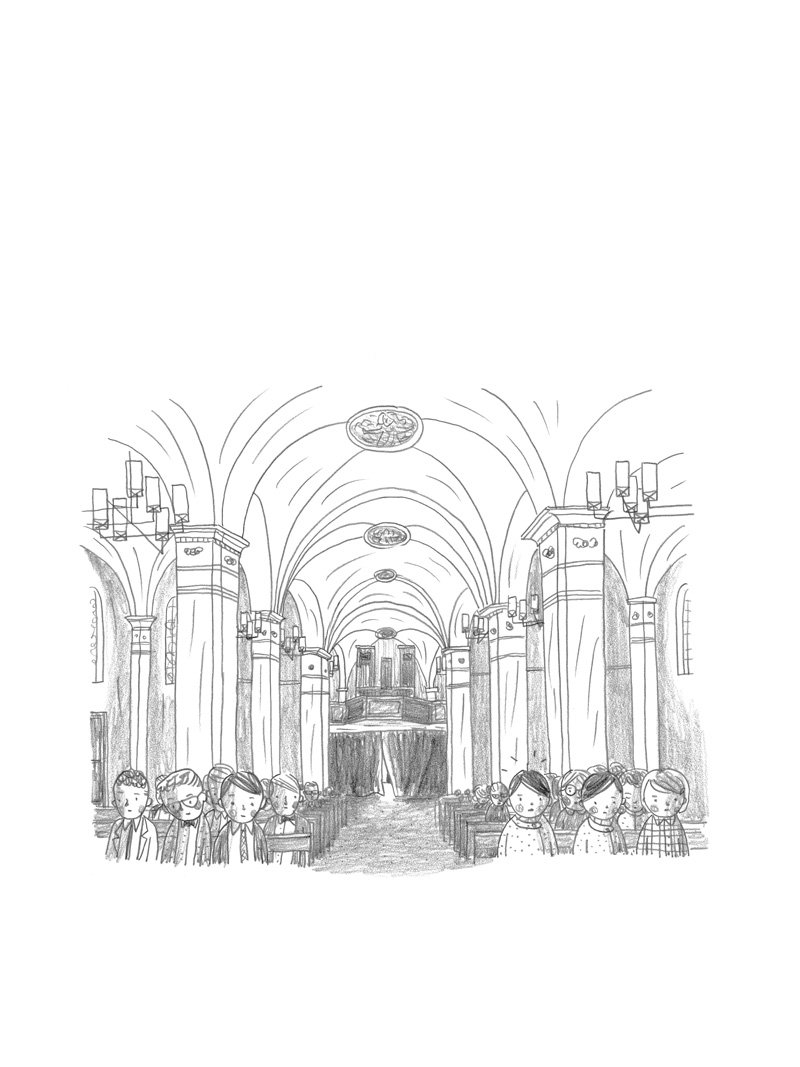 Procession, Saint-Sigismond, Mine de plomb sur Lana Caligraphie, 16 × 24 cm, 2017