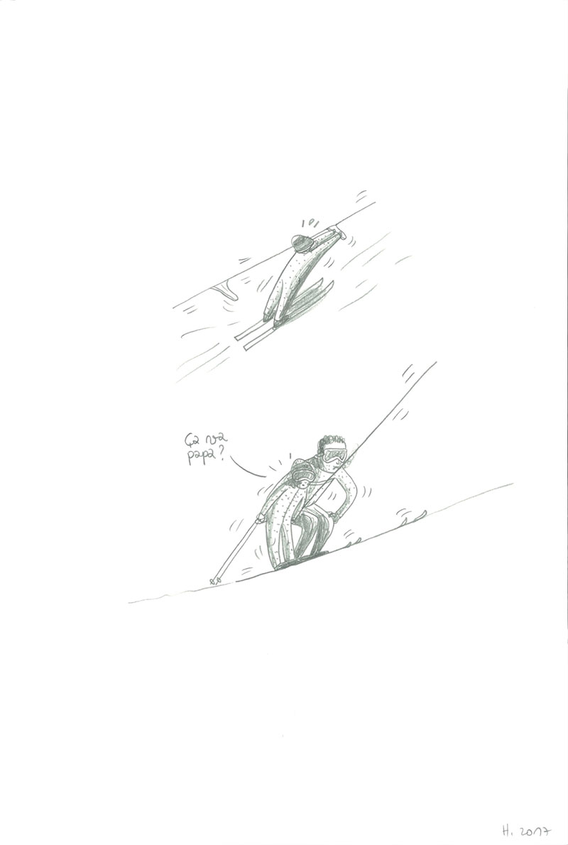 Ski, Remontées mécaniques, Mine de plomb sur Lana Caligraphie, 24 × 16 cm, 2017