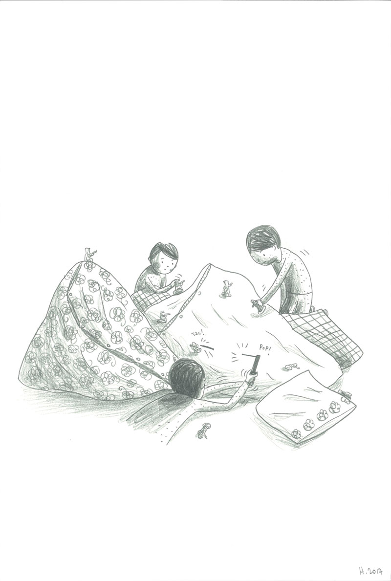 Adieu les enfants, Petits soldats, Mine de plomb sur Lana Caligraphie, 29,7 × 21 cm, 2017