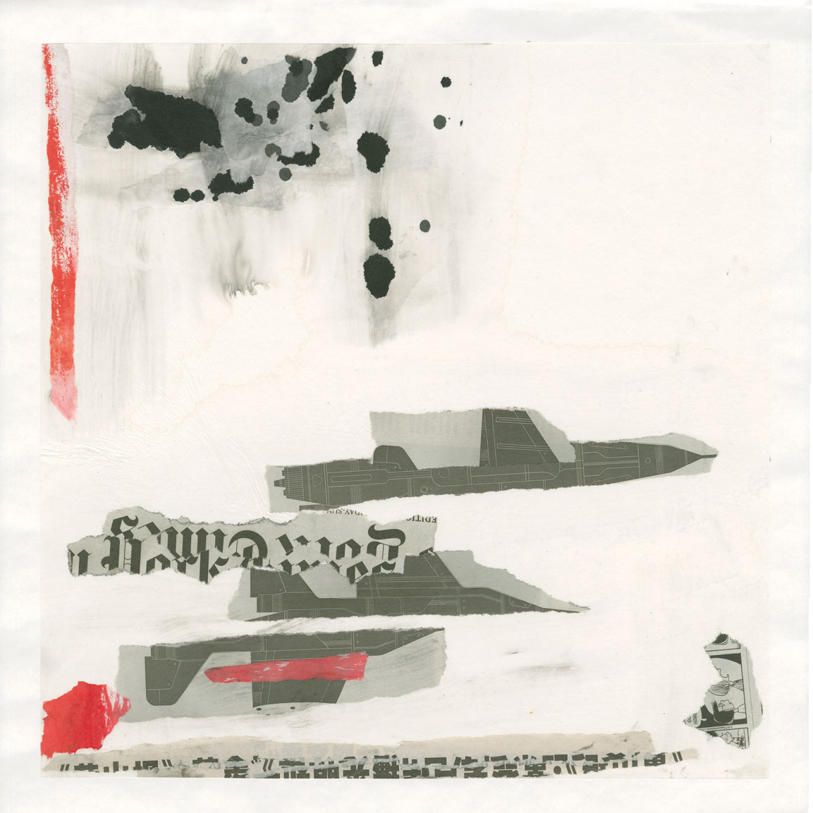Collage de Chine, Fragments de papier marouflés sur papier, 38x38 cm, 2018