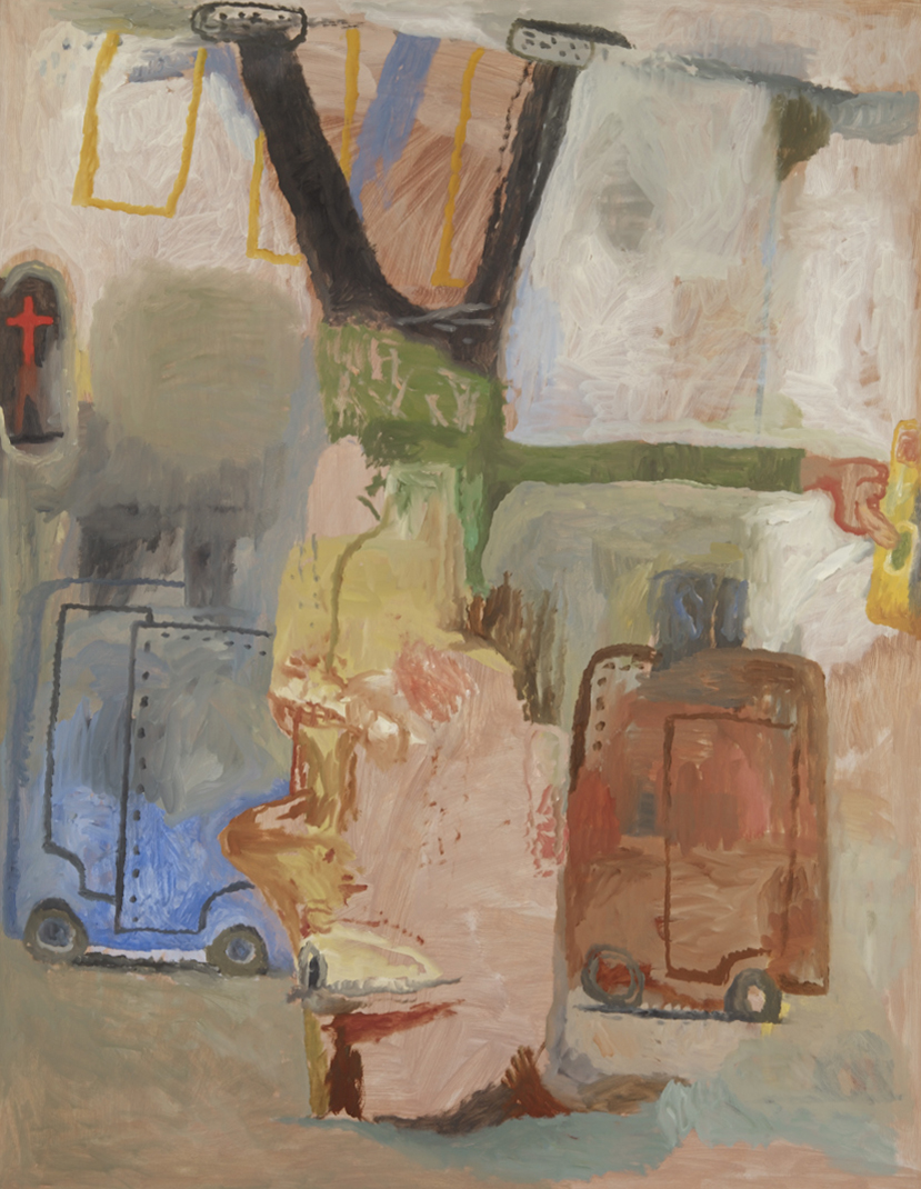 Piéton, Huile sur papier marouflé sur bois, 95 × 74 cm, 2019