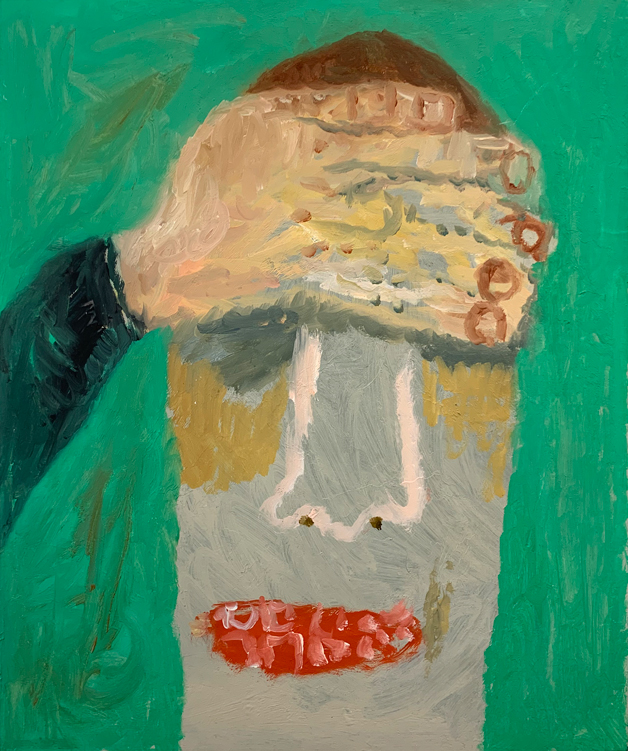 Caché, Huile sur carton, 30 × 25 cm, 2019