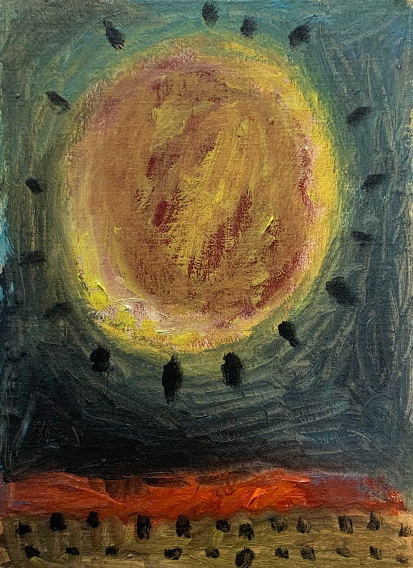 Midi pile, Huile sur toile marouflée sur bois, 21 x16 cm, 2019