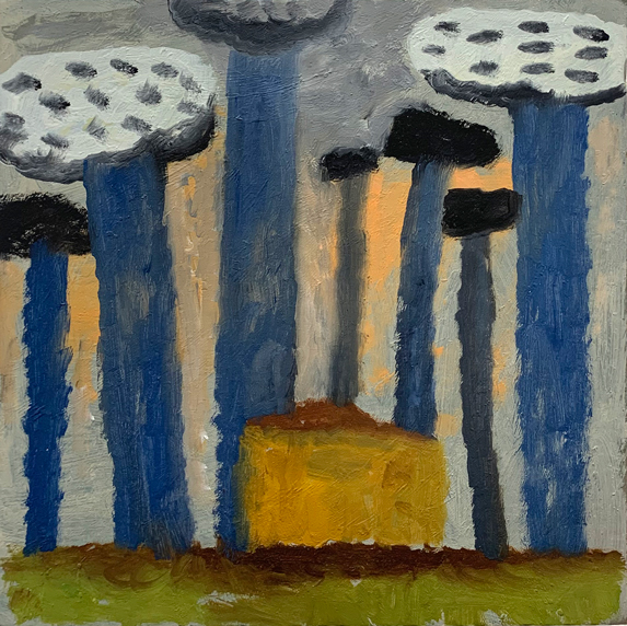 Dans la forêt, Huile sur carton, 18 × 18 cm, 2019