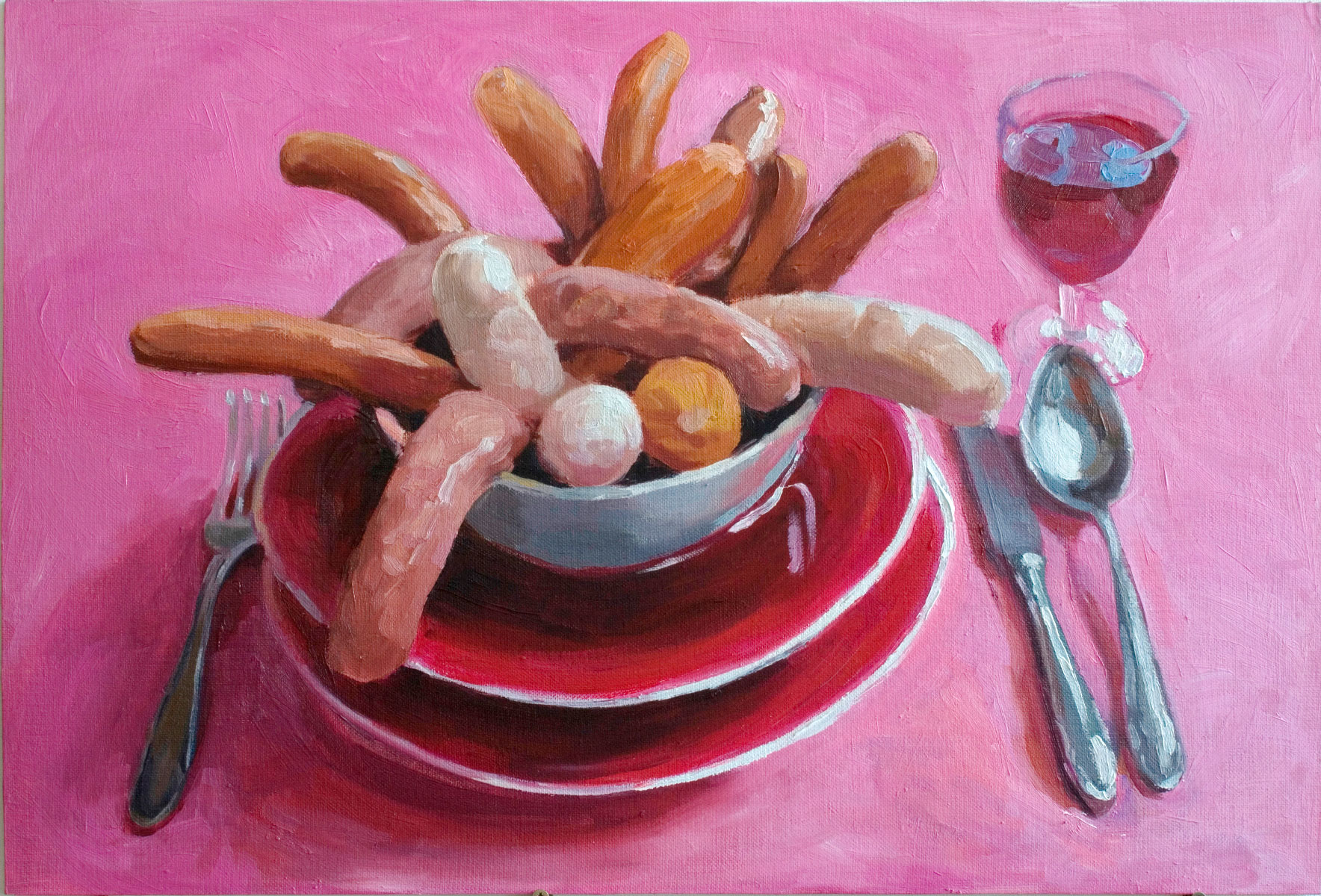 Damenfrühstück, Huile sur toile, 40 × 60 cm, 2009