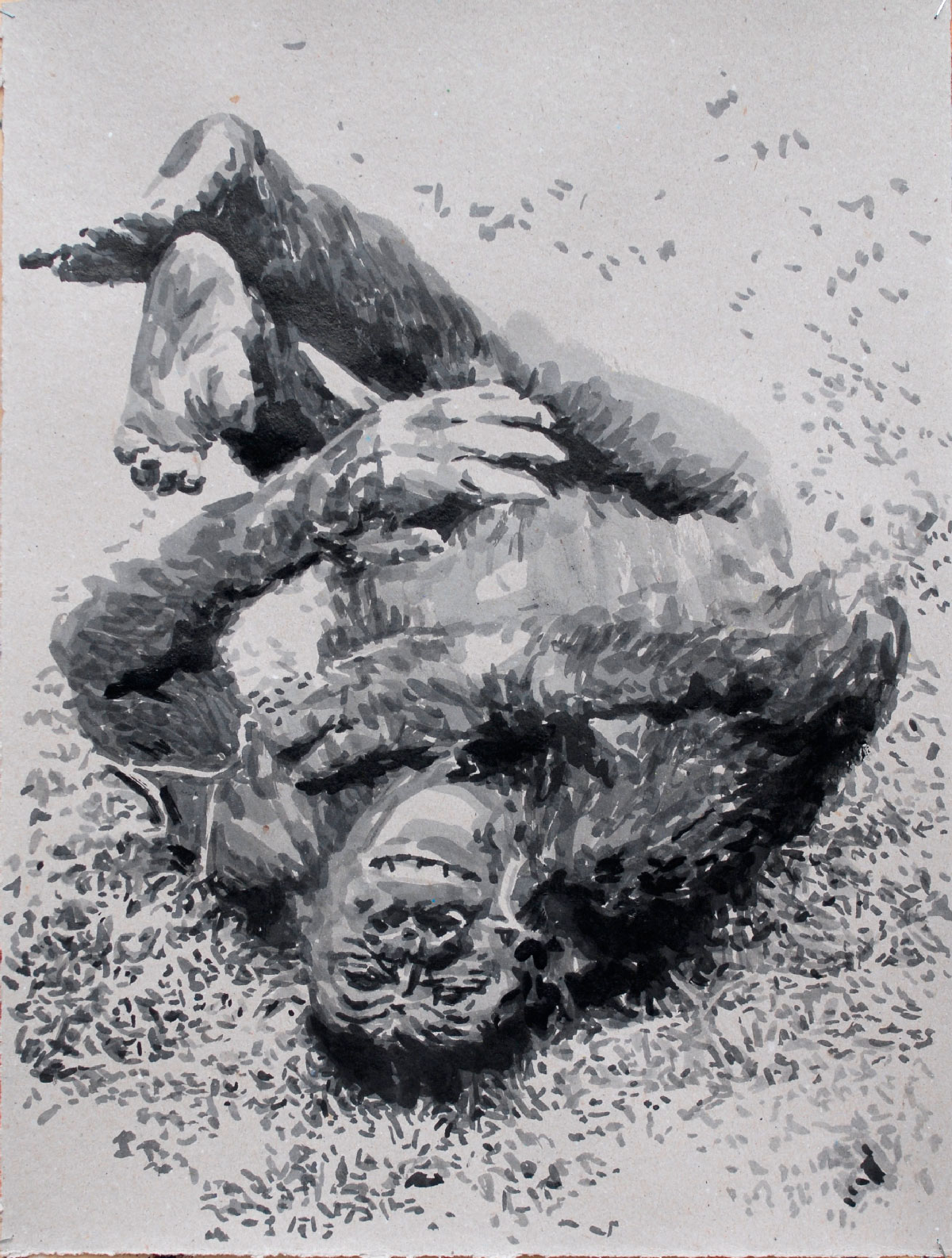 Sardonisches Gelächter, Encre de Chine sur papier, 50 × 38 cm, 2019