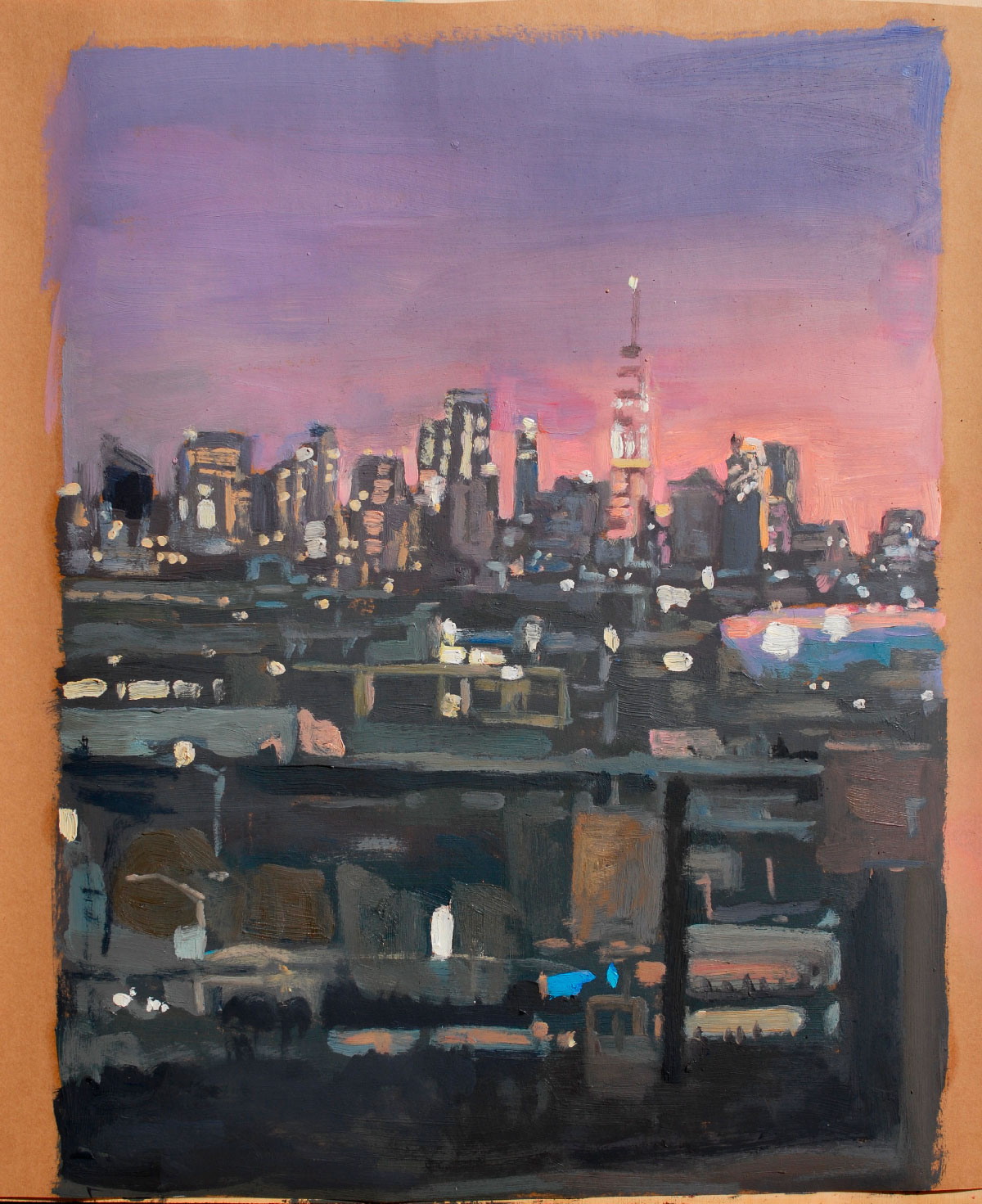 Sunset in Midtown, Huile sur papier, 50 × 40 cm, 2018
