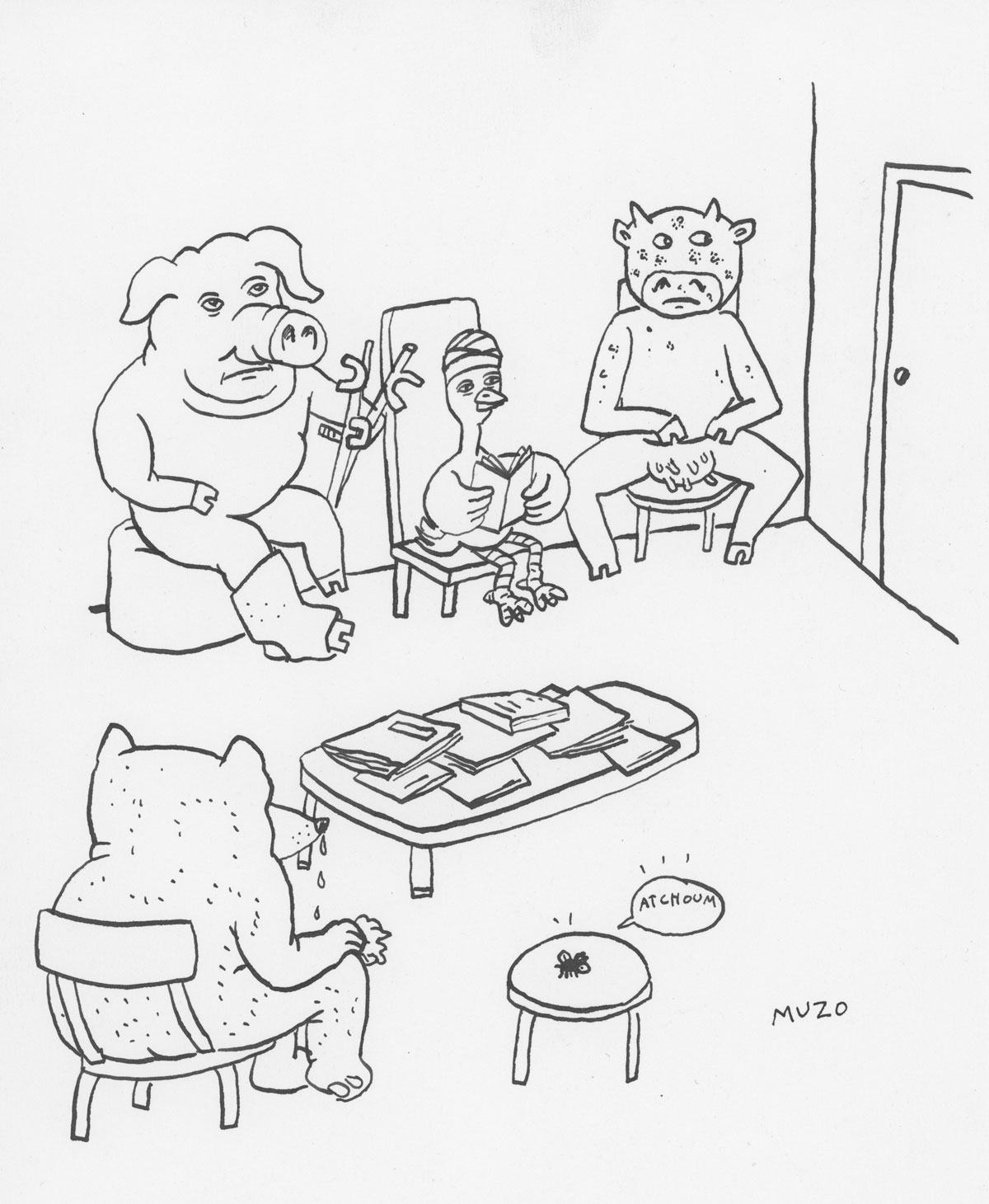 Chez le vétérinaire, Crayon sur papier, 30 × 21 cm, 1997