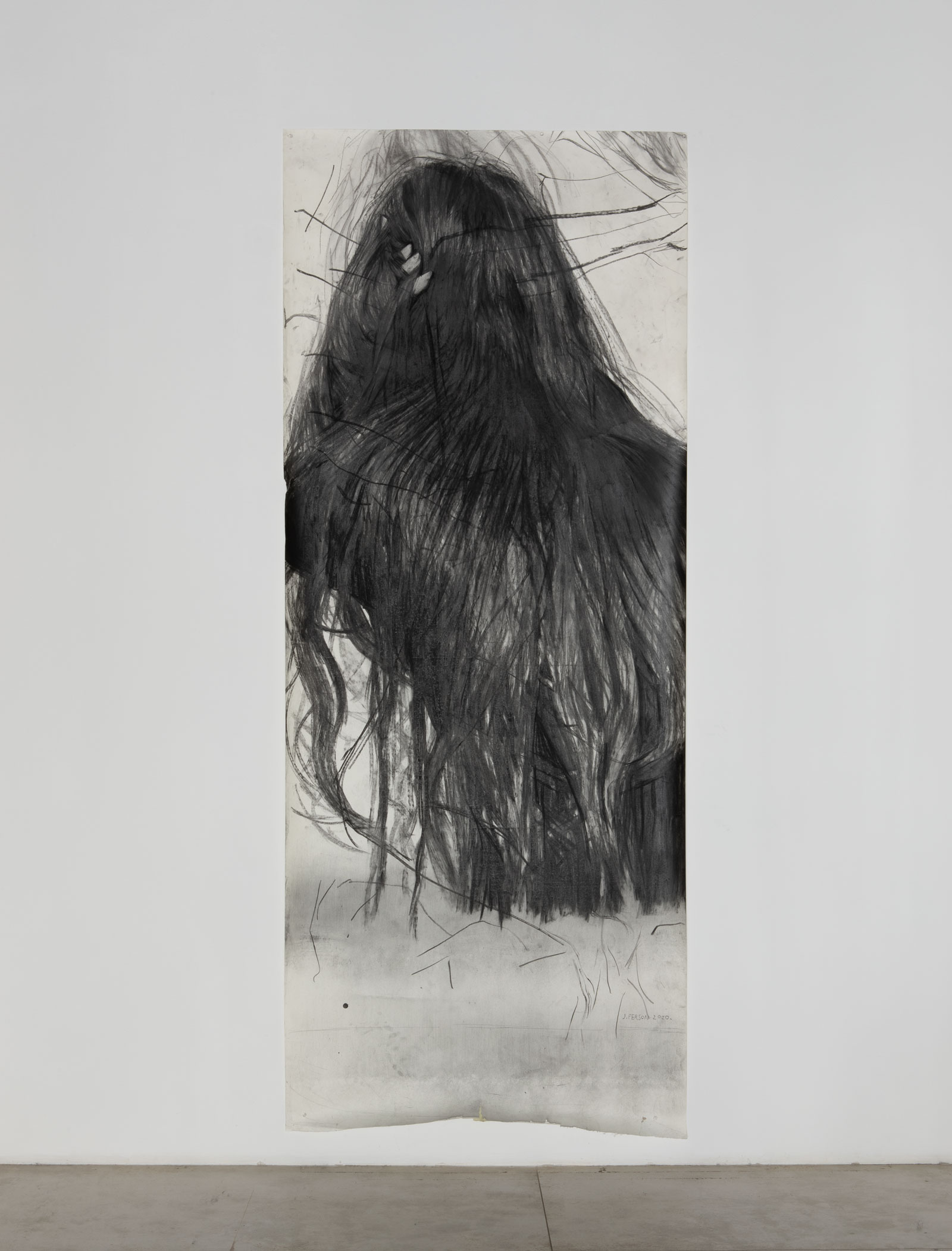 La Déferlante intérieure, -21. Fusain sur papier, 244 × 95 cm, 2020